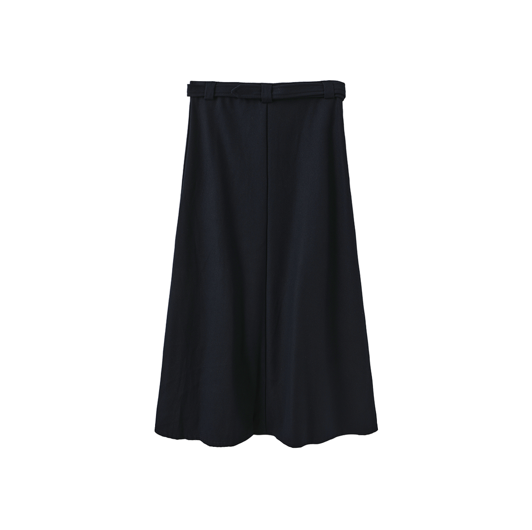 skirt wool wide pleated with waist belt - navy