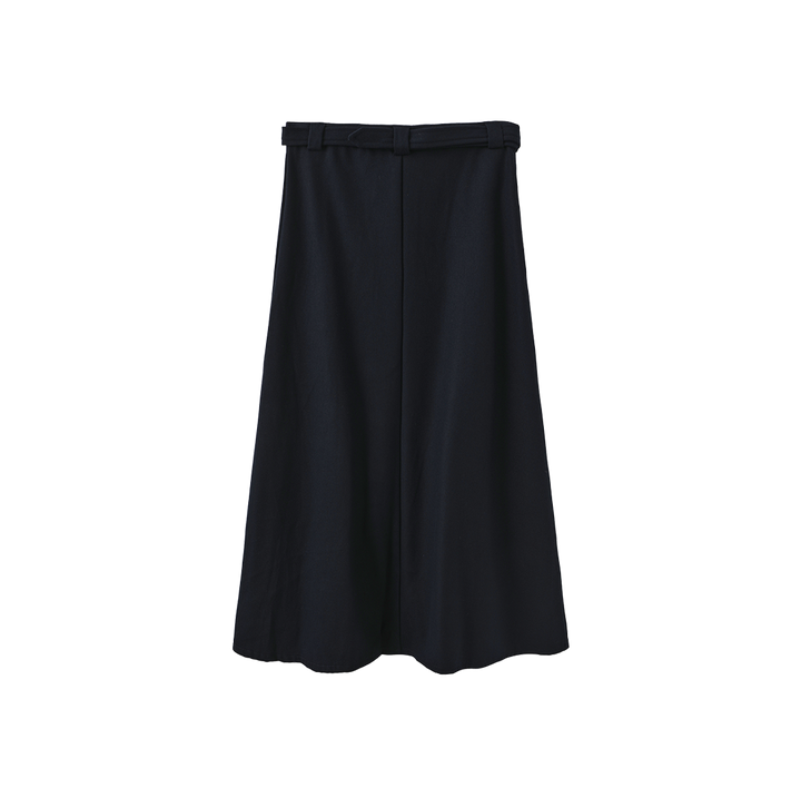 skirt wool wide pleated with waist belt - navy