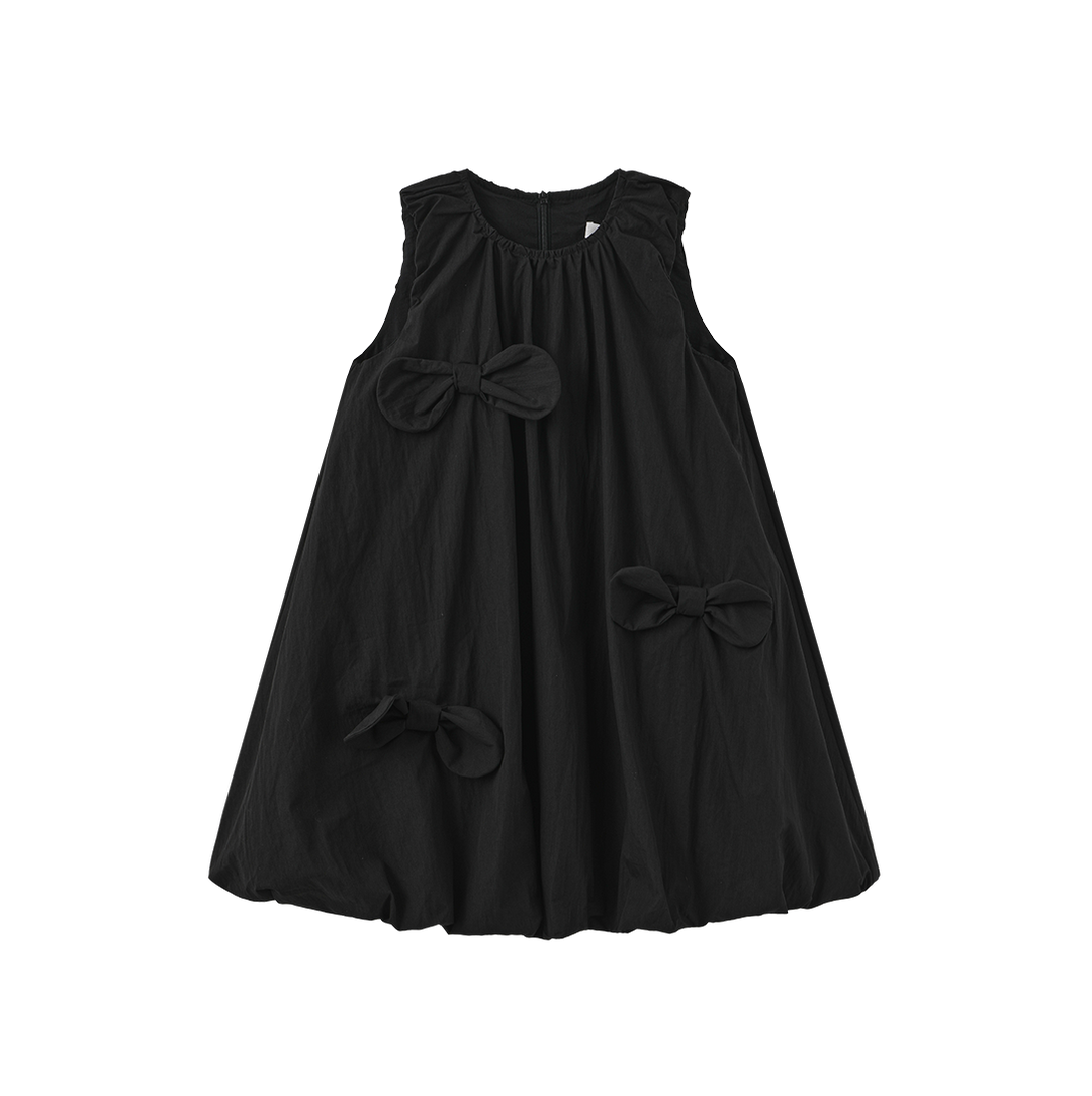 dress tafetta bubble hem bow jumper - black
