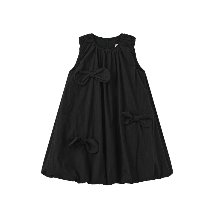 dress tafetta bubble hem bow jumper - black