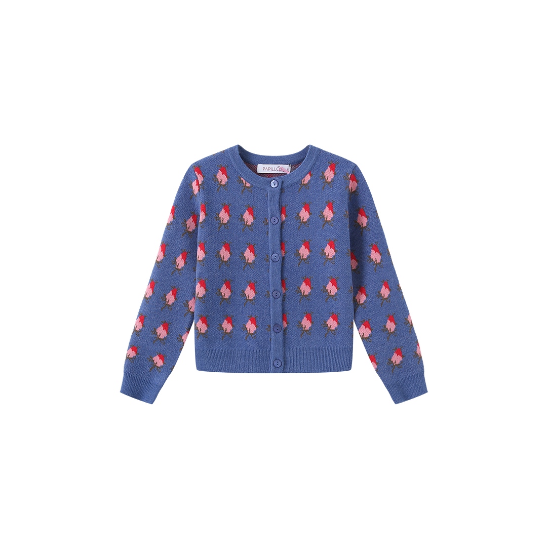 top l/s vintage floral knit cardigan - blue