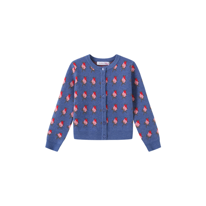 top l/s vintage floral knit cardigan - blue
