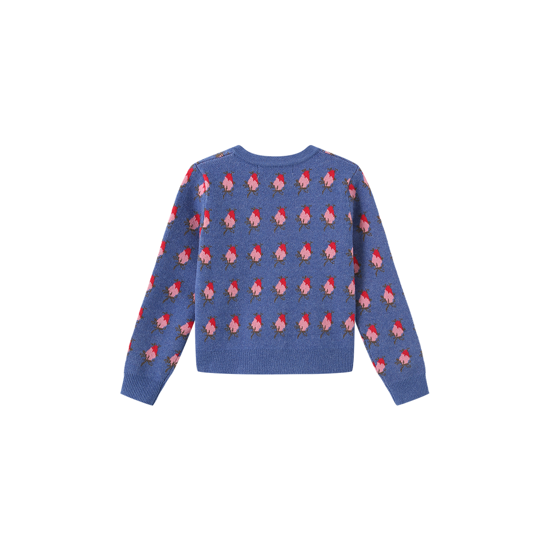 top l/s vintage floral knit cardigan - blue