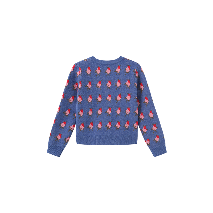 top l/s vintage floral knit cardigan - blue