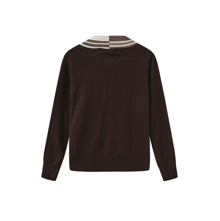 top l/s striped trim crest sweater - brown