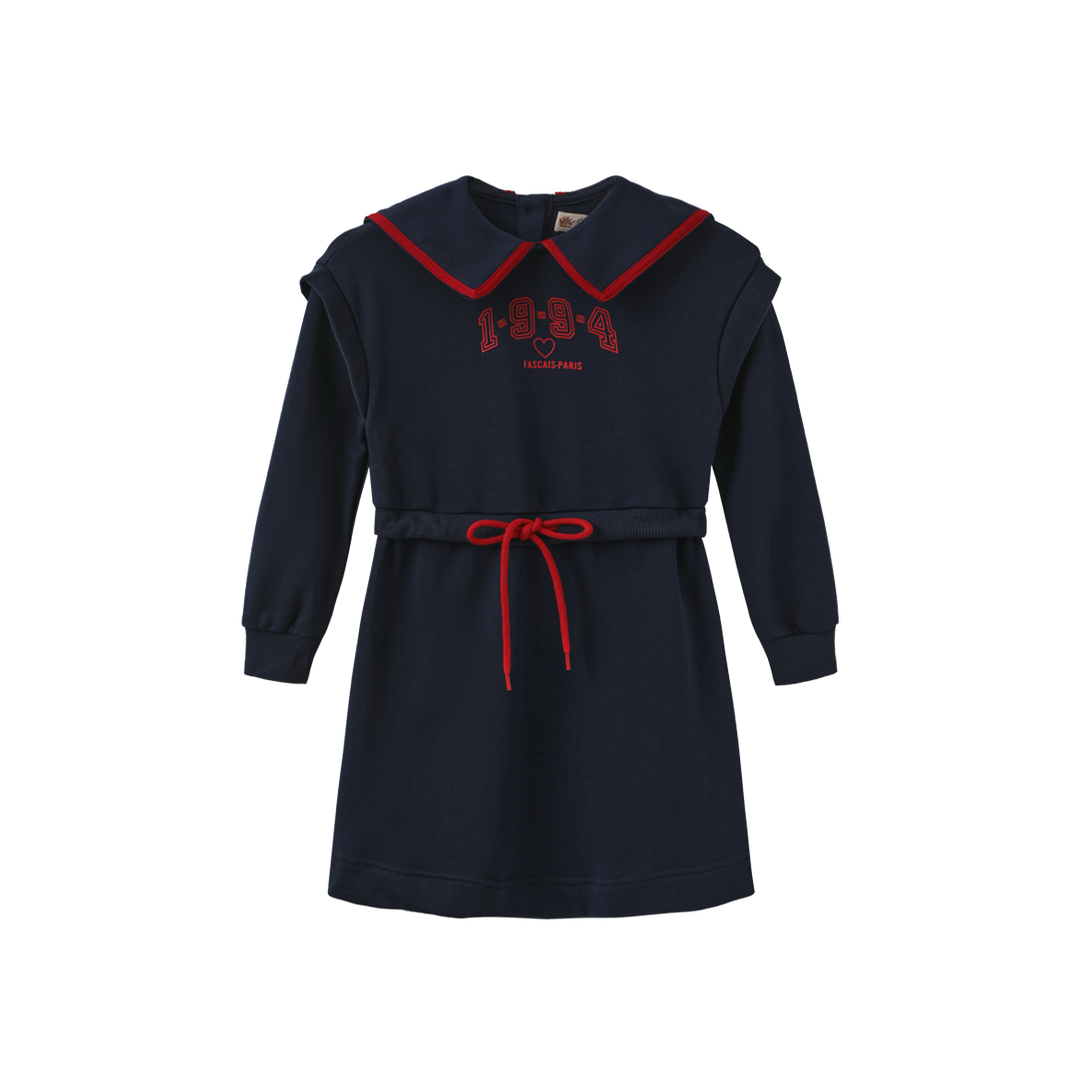 dress drawstring sweat with knit collar - navy
