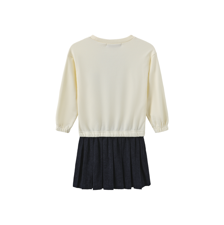 dress graphic bow tie sweat pleated bottom - cream