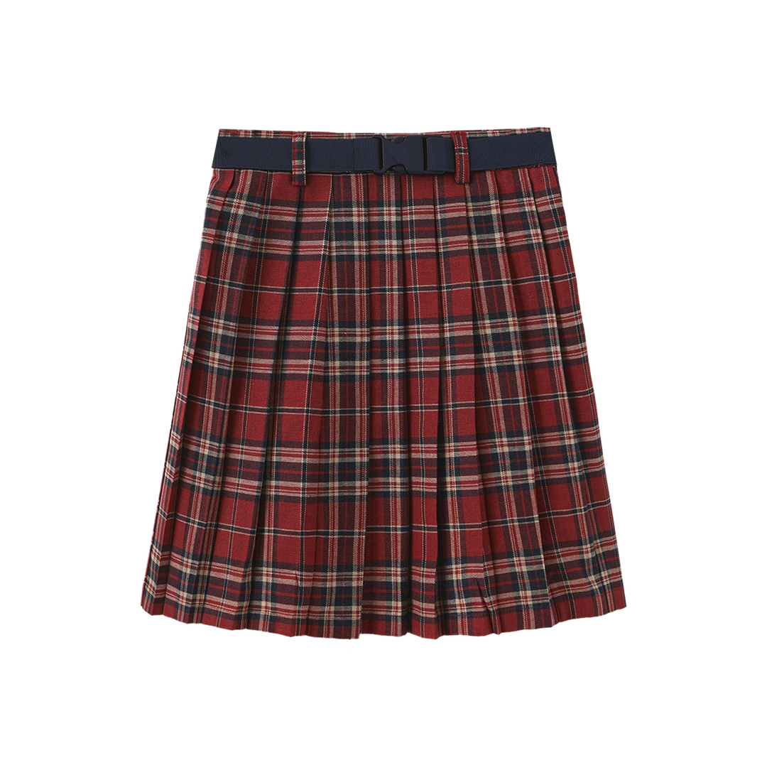 skirt pleated plaid buckle belt - plaid