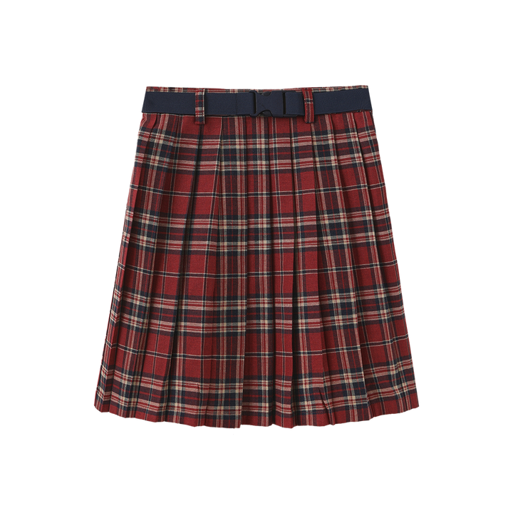 skirt pleated plaid buckle belt - plaid