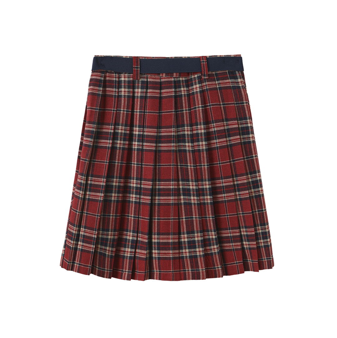 skirt pleated plaid buckle belt - plaid
