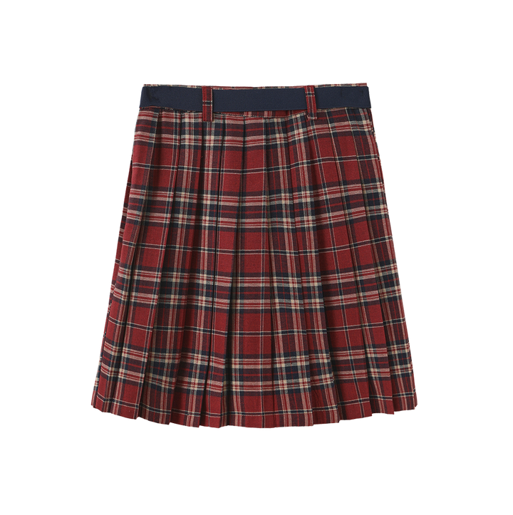 skirt pleated plaid buckle belt - plaid