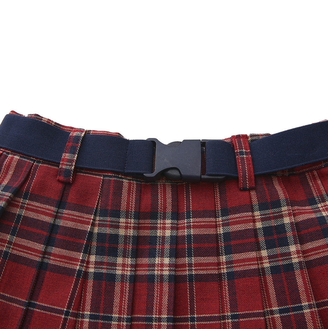 skirt pleated plaid buckle belt - plaid