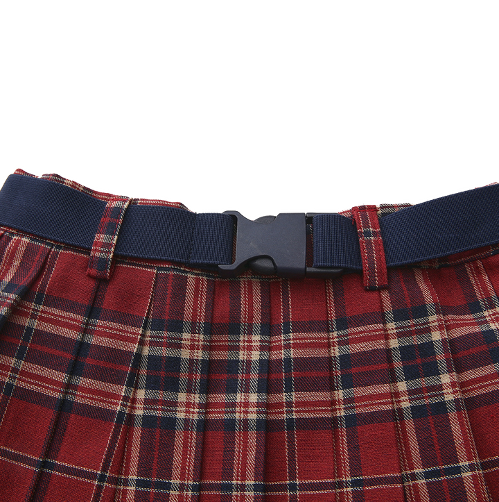 skirt pleated plaid buckle belt - plaid