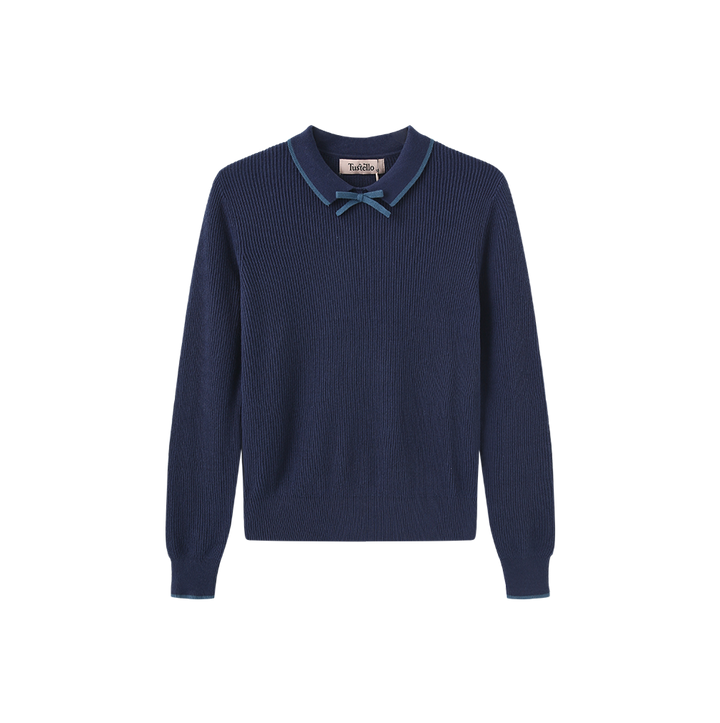 top l/s color trim collared sweater - navy