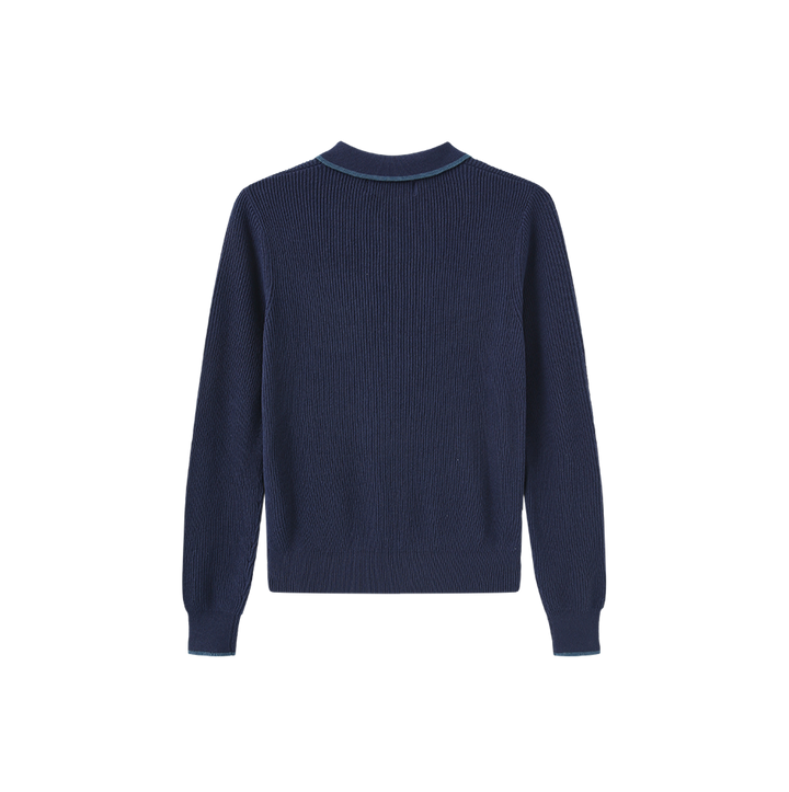 top l/s color trim collared sweater - navy