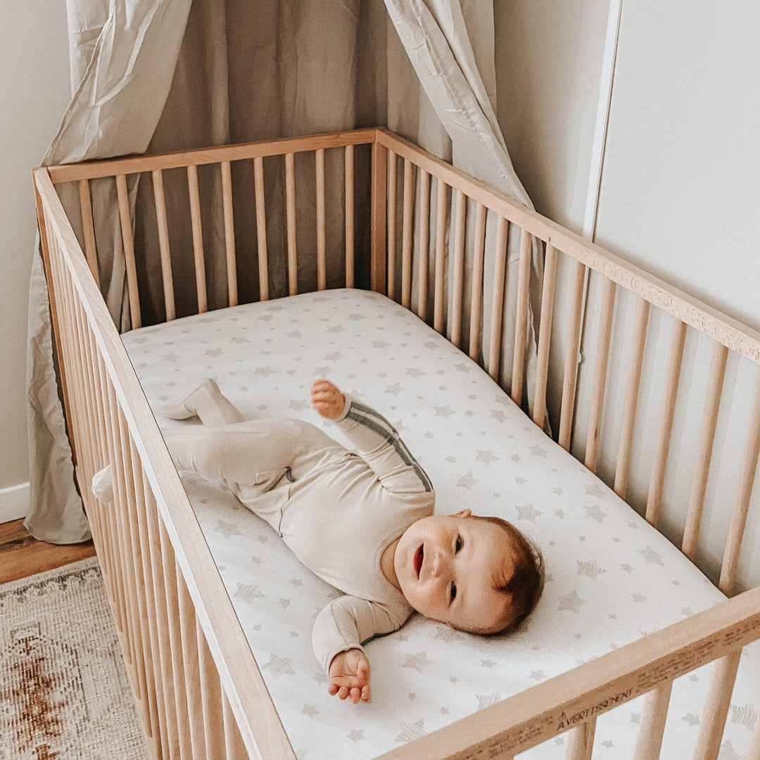 sheet cotton crib/toddler drawn star - tan