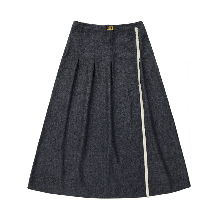 skirt marled wrap with side fringe - navy