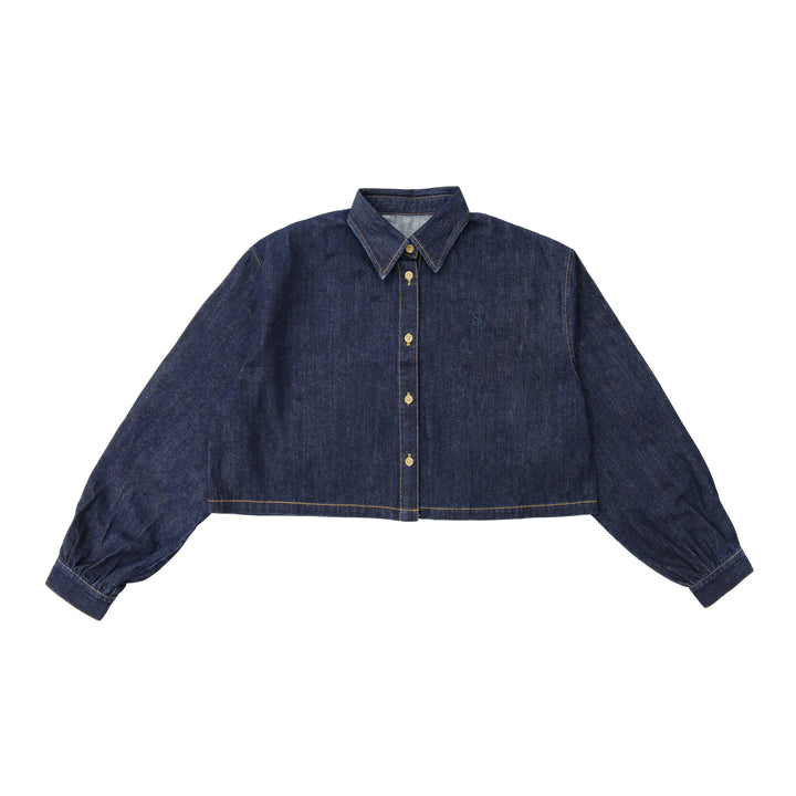 shirt l/s cropped emblem - denim