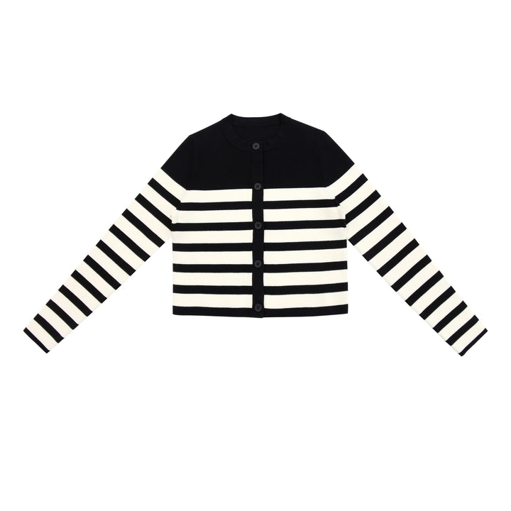 top l/s striped cardigan - black/cream
