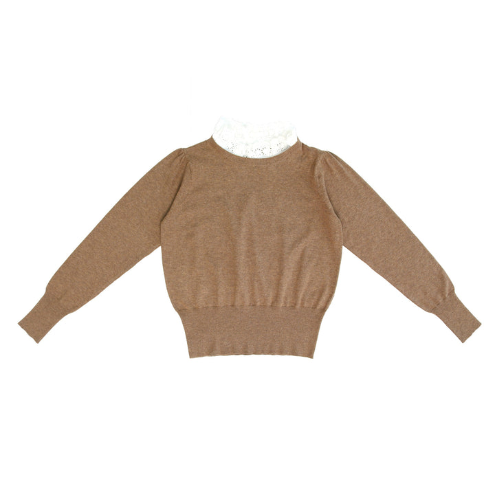 top l/s ruffled collar knit sweater - mocha