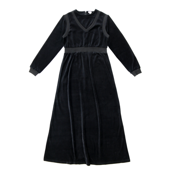 maxi dress velour vested - black