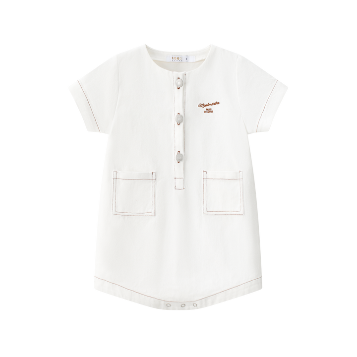 one piece s/s denim pocket romper - white denim