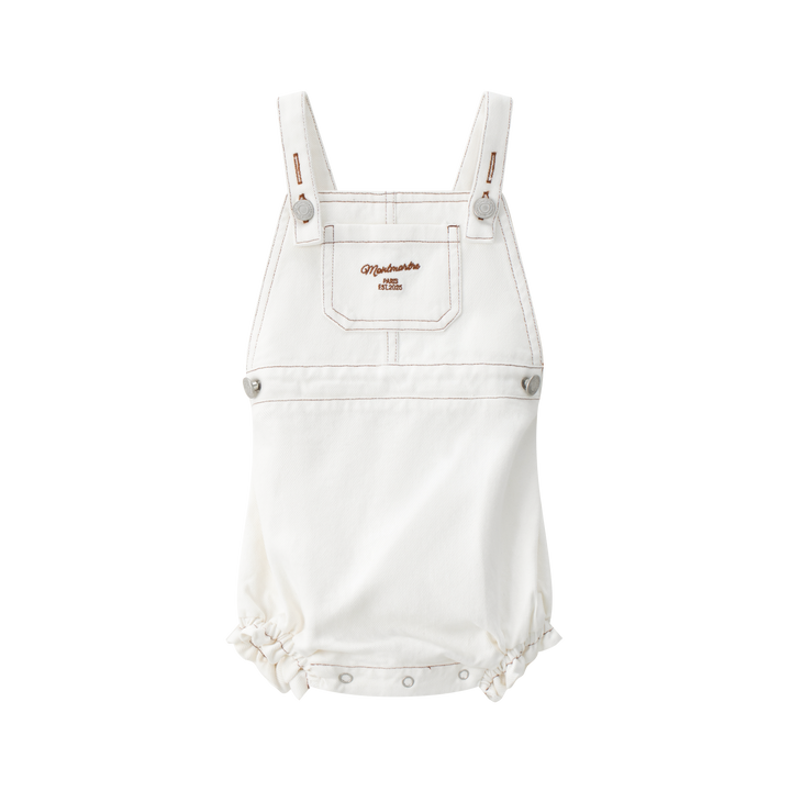 one piece denim crossback bubble romper - white denim