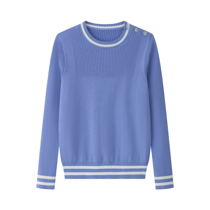 top l/s knit striped trim sweater - blue
