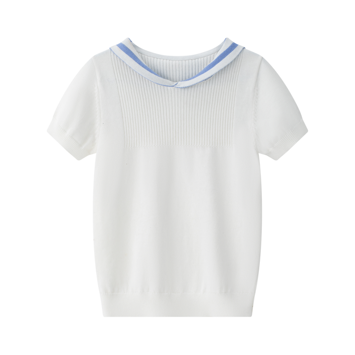 polo s/s striped sailor collar - cream