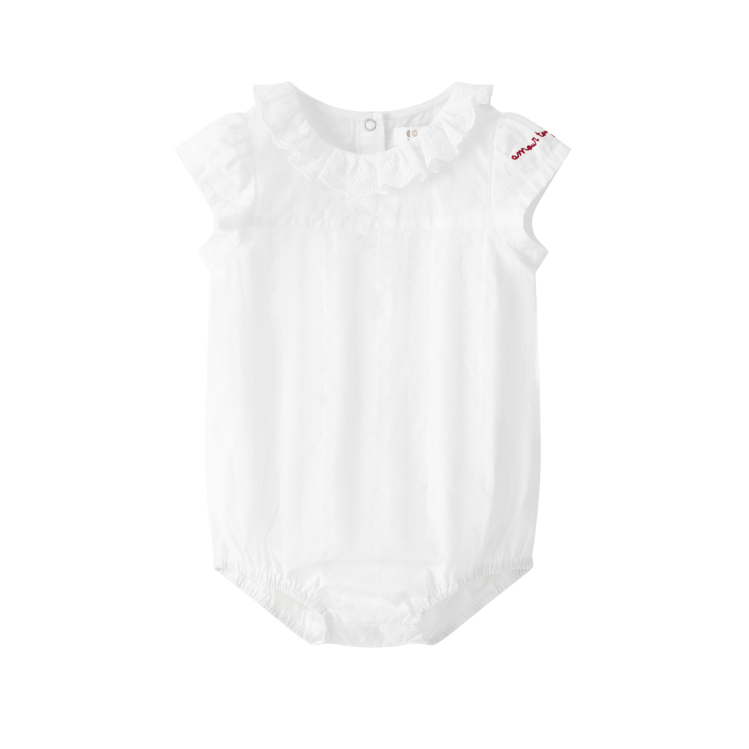 one piece ruffle collar romper - white