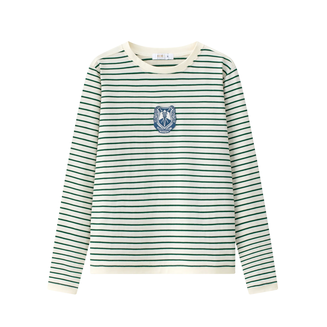 tee l/s striped - green stripe