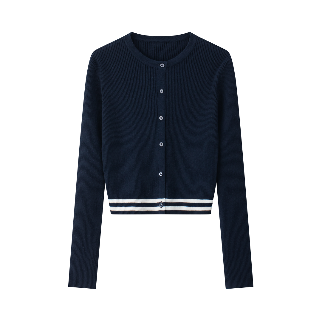 top l/s striped cuff cardigan - navy
