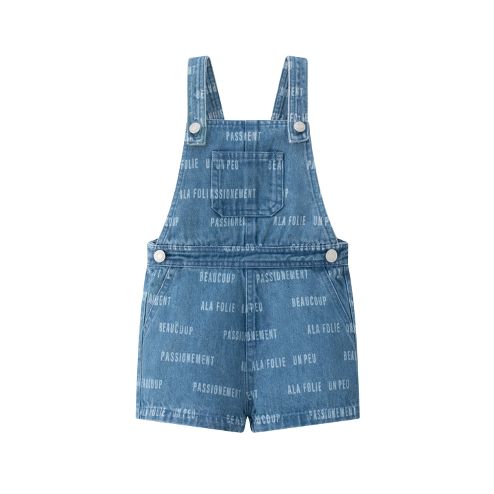 one piece denim printed overalls - blue denim