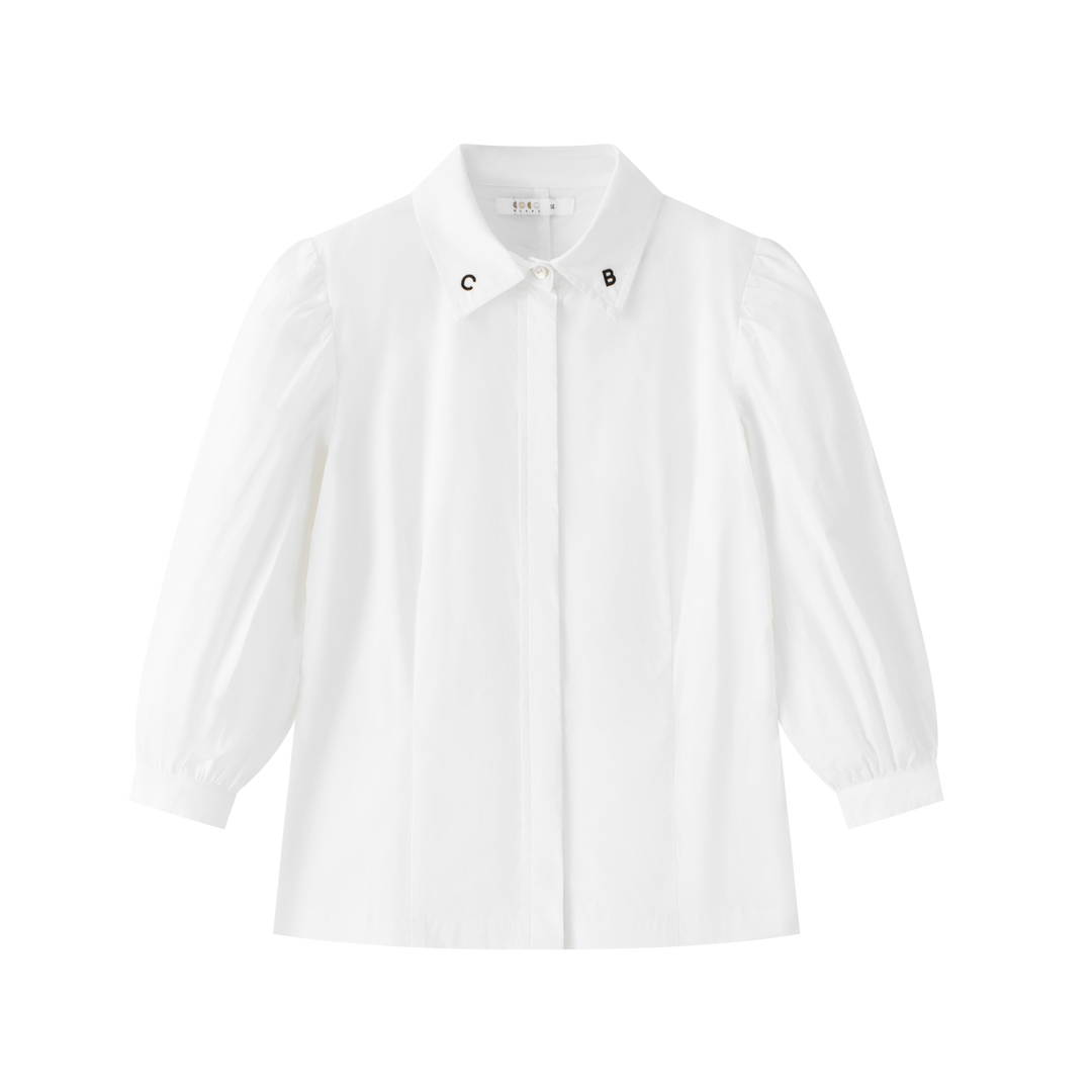 shirt l/s embroidered collar blouse - white