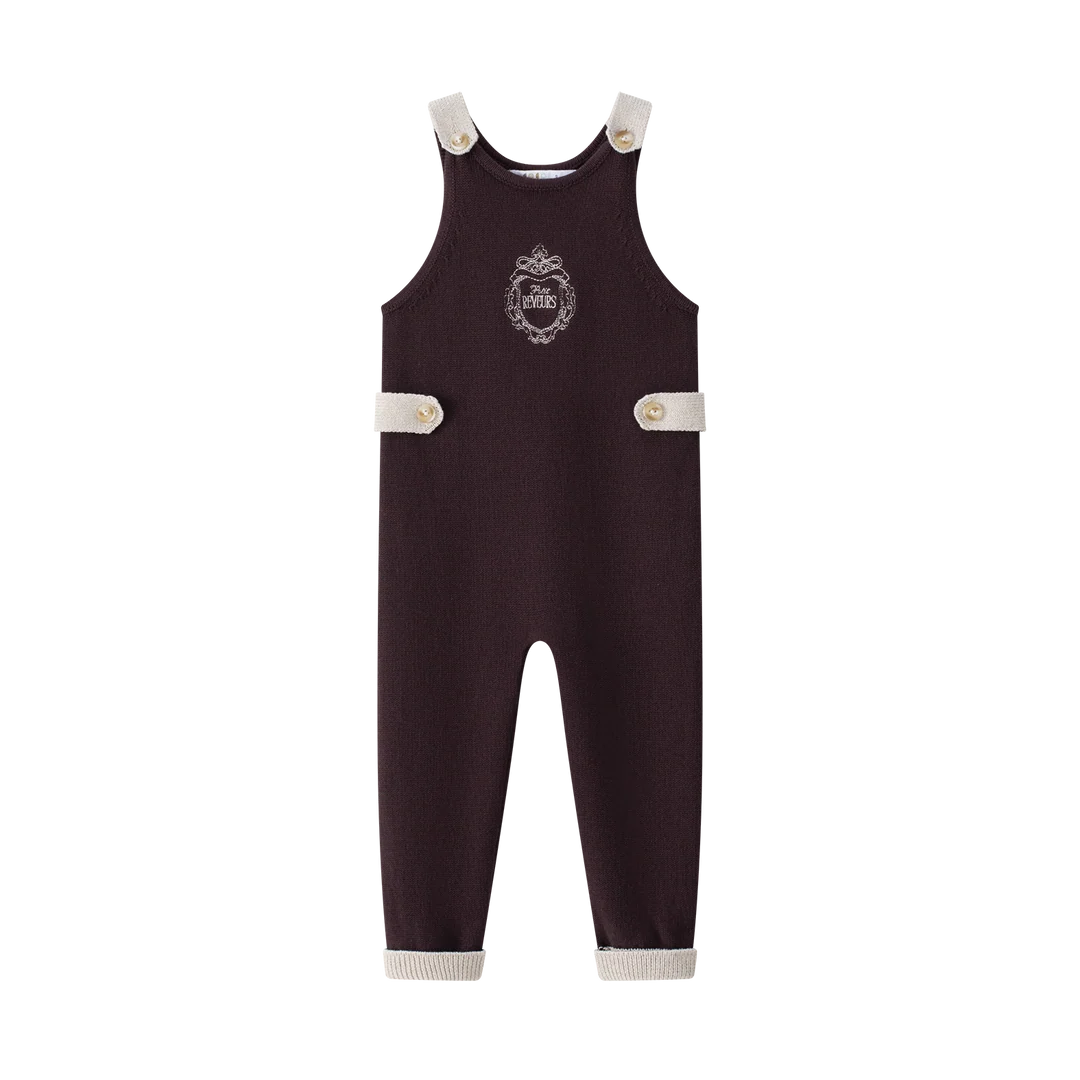 one piece contrast knit long romper - burgundy