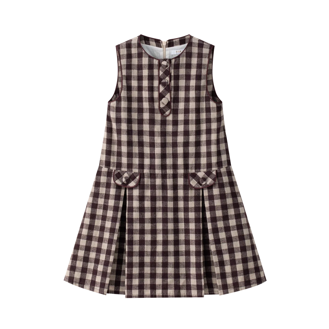 dress gingham wide pleated jumper - burgundy