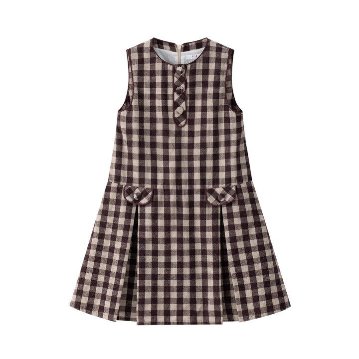 dress gingham wide pleated jumper - burgundy