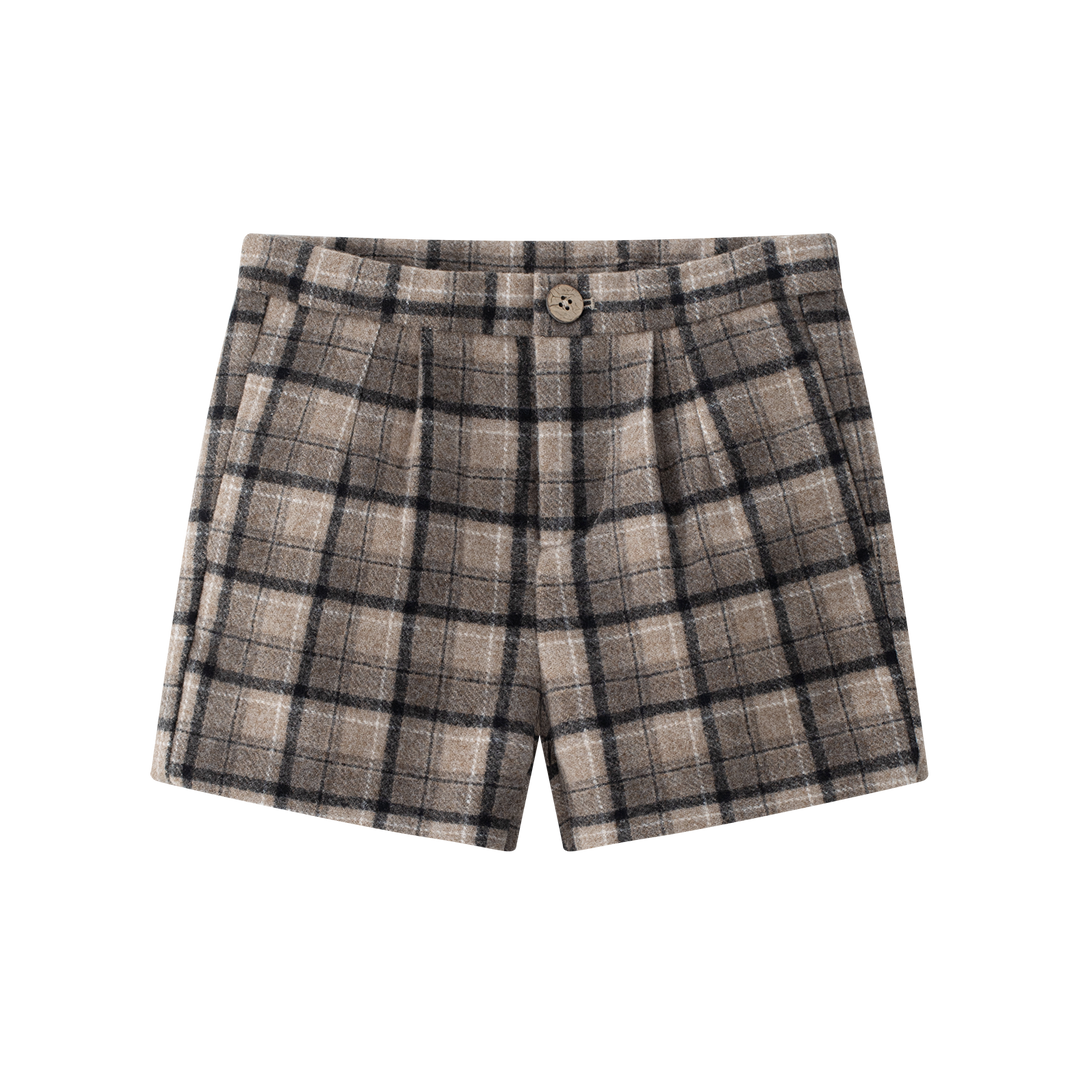 suit plaid collarless blazer and suspender shorts - plaid
