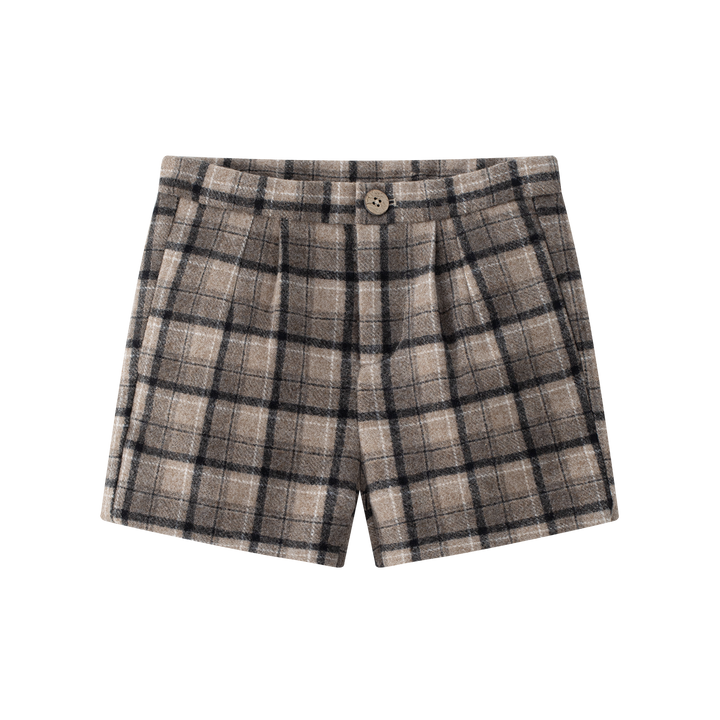 suit plaid collarless blazer and suspender shorts - plaid