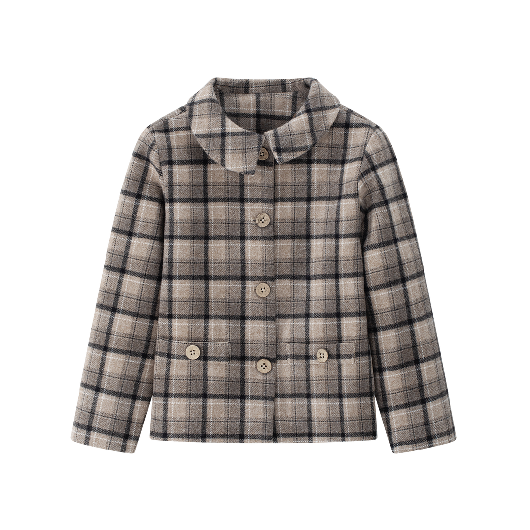 suit plaid collarless blazer and suspender shorts - plaid