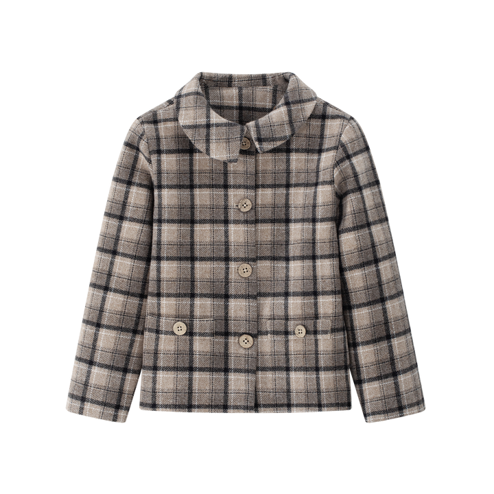 suit plaid collarless blazer and suspender shorts - plaid