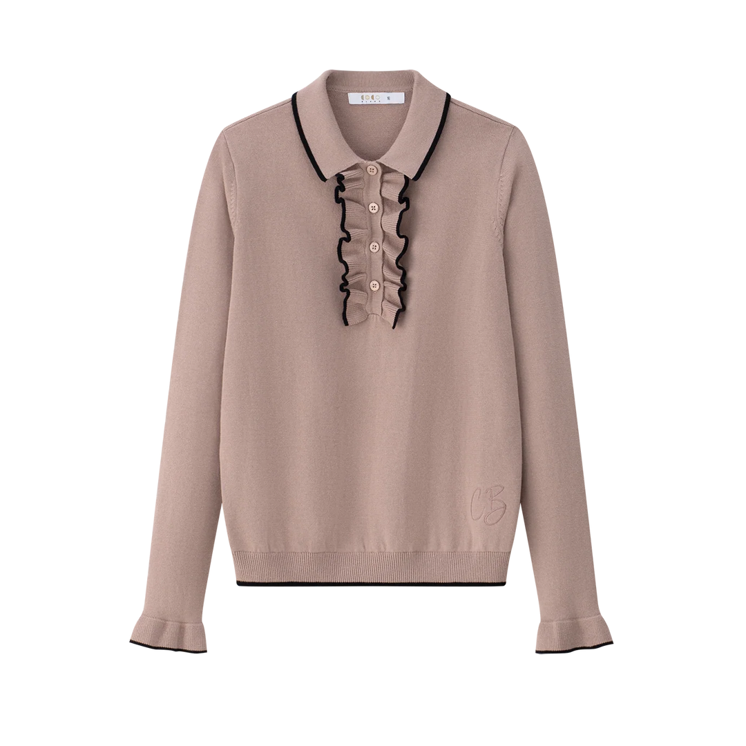 top l/s ruffle collared sweater - blush