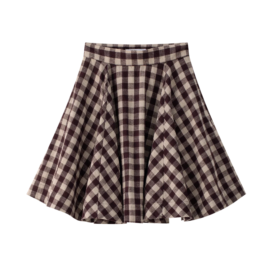 skirt gingham circle - burgundy