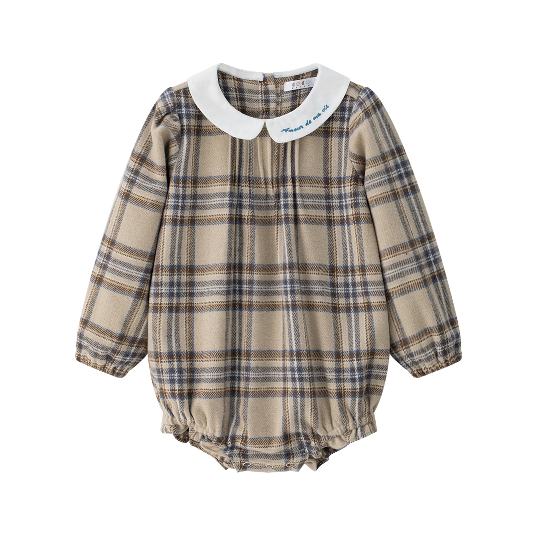 one piece plaid collared romper - blue plaid