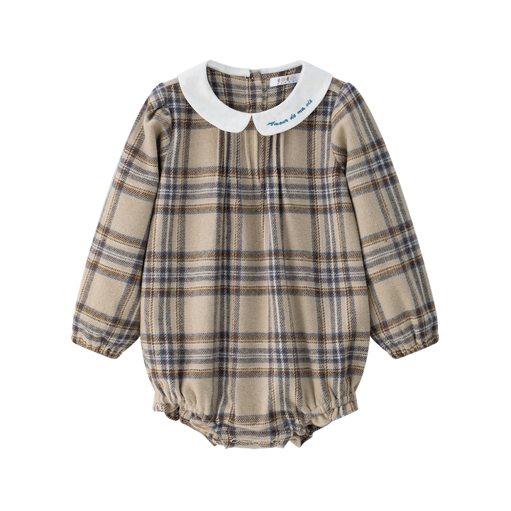 one piece plaid collared romper - blue plaid