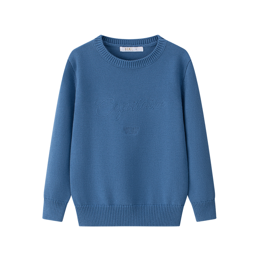 top l/s embroidered back knit sweater - blue