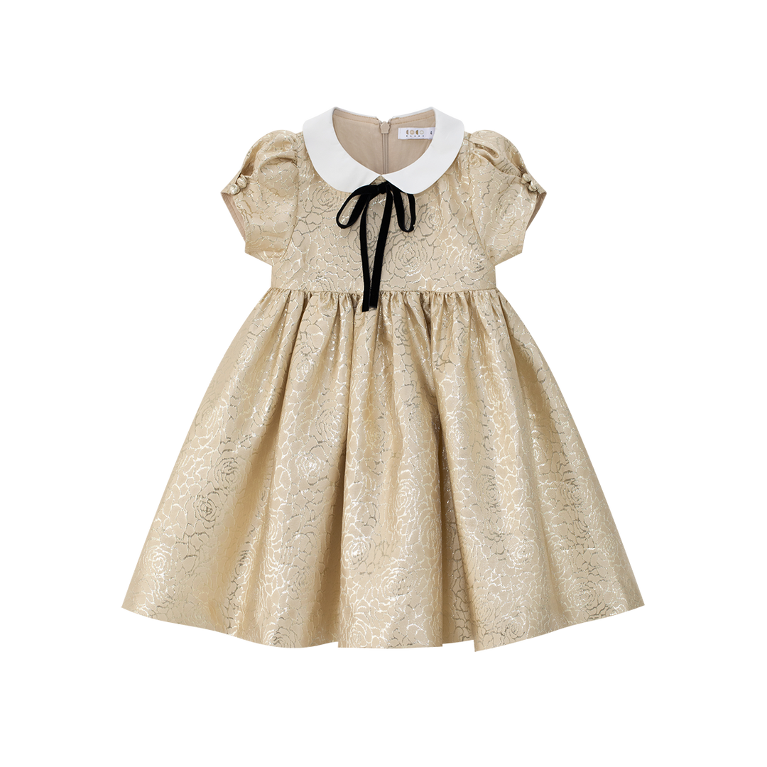 dress metallic jacquard with collar - gold