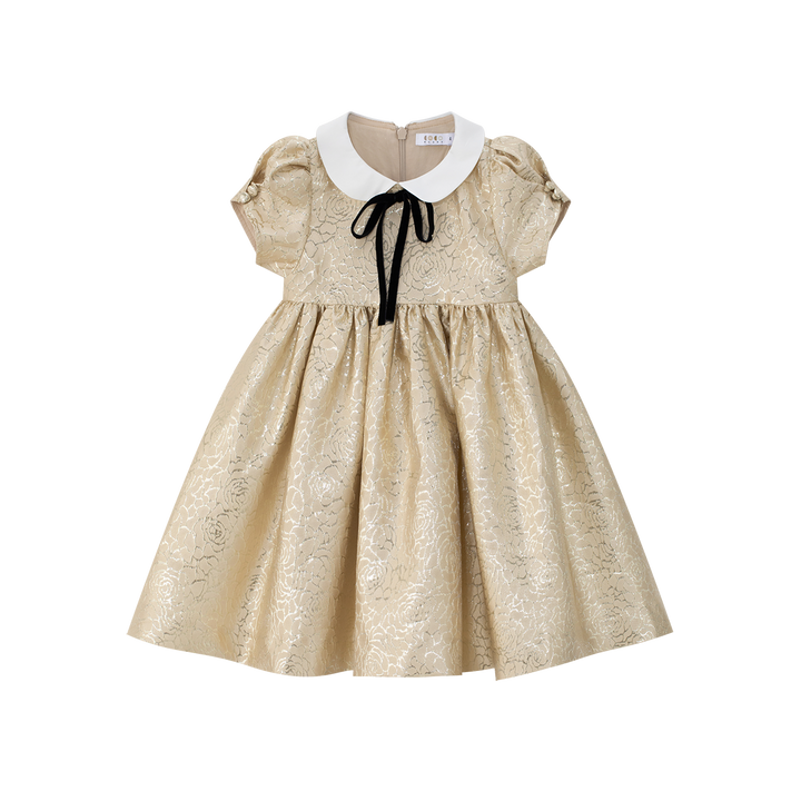 dress metallic jacquard with collar - gold