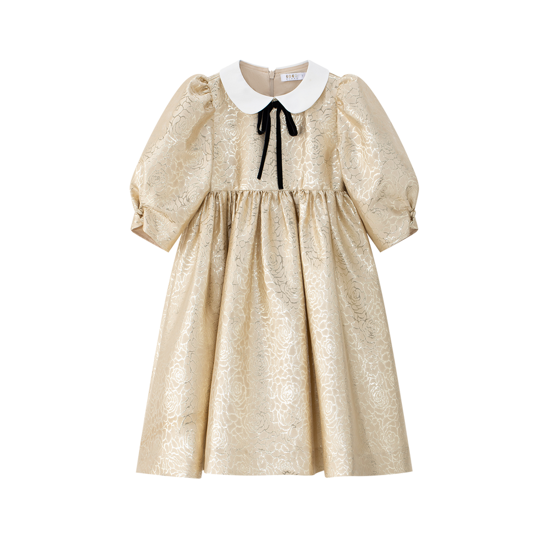 dress metallic jacquard with collar - gold