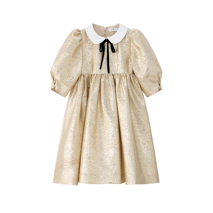 dress metallic jacquard with collar - gold